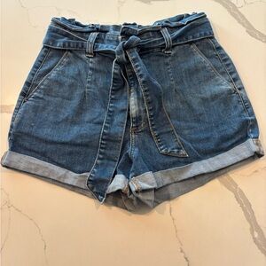 EXPRESS Shortie Super High Rise Denim Belted Shorts